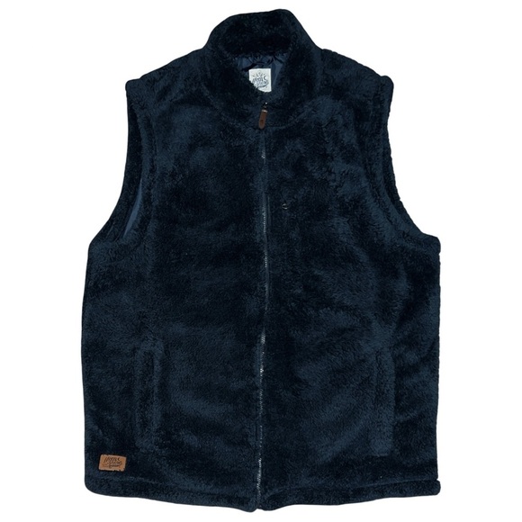 MOONSHINE SPIRIT • Men’s Navy Blue Kern Valley Fur Zip-Front Fleece Vest - Picture 1 of 7
